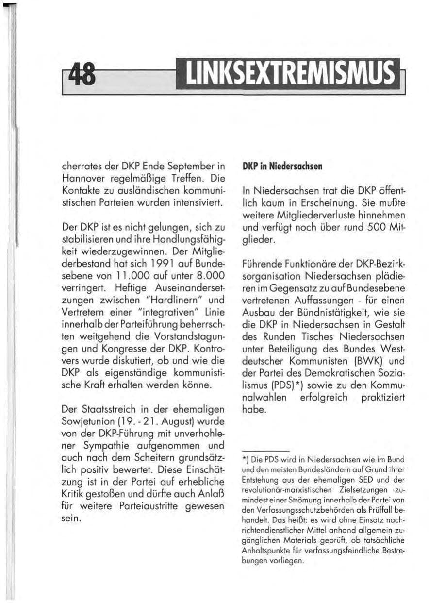 Seite 50 des Verfassungsschutzbericht 1991 Niedersachsen