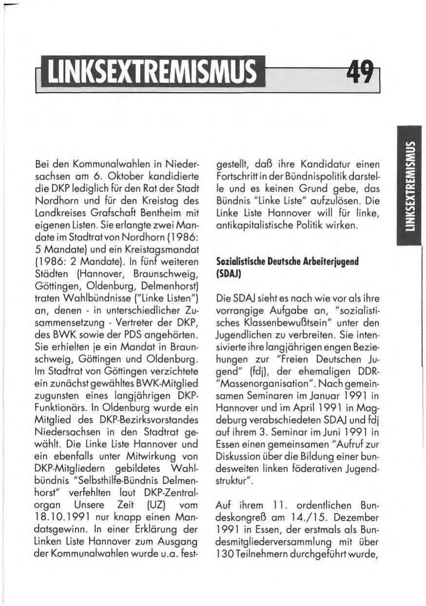 Seite 51 des Verfassungsschutzbericht 1991 Niedersachsen