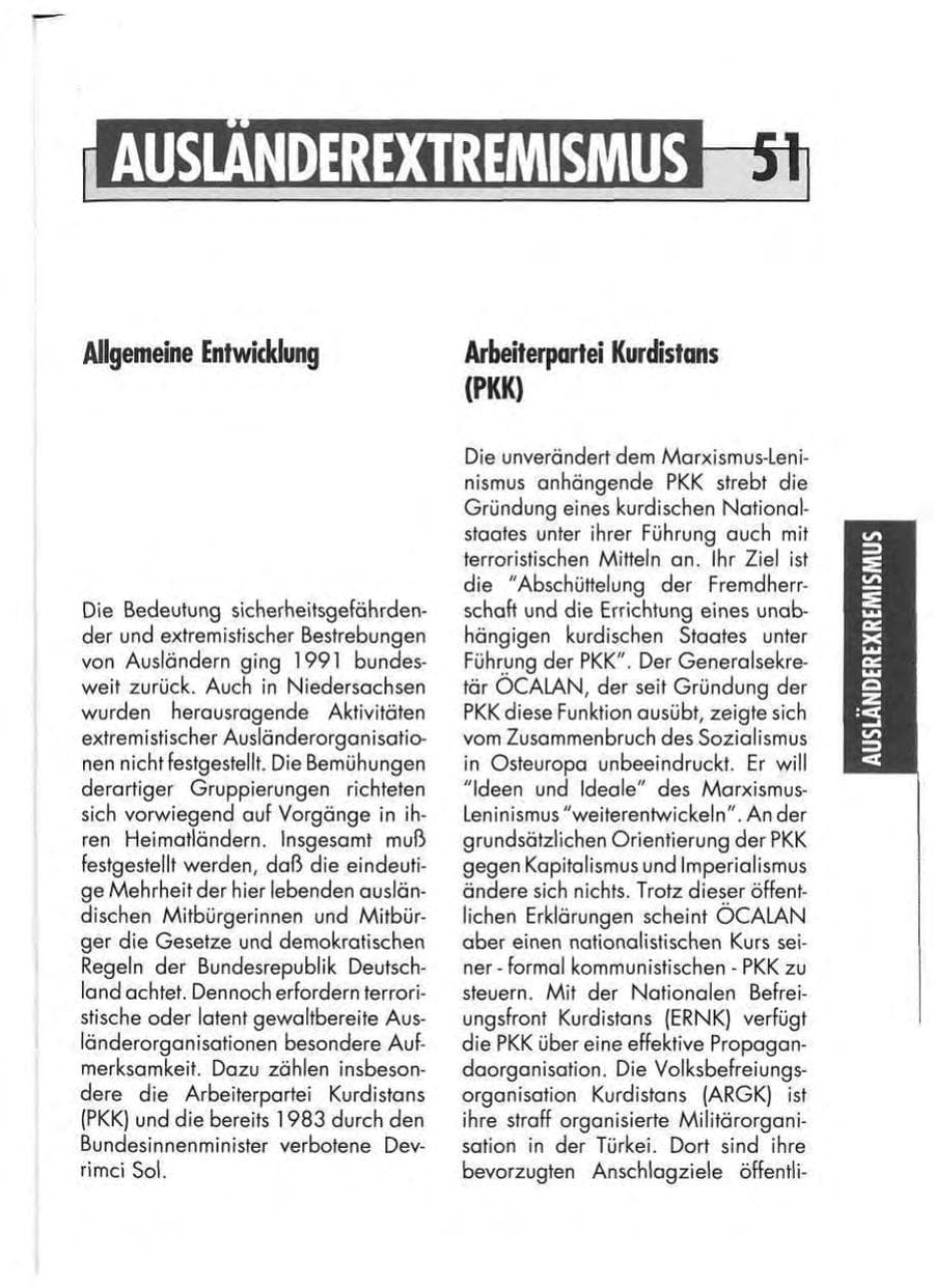 Seite 53 des Verfassungsschutzbericht 1991 Niedersachsen