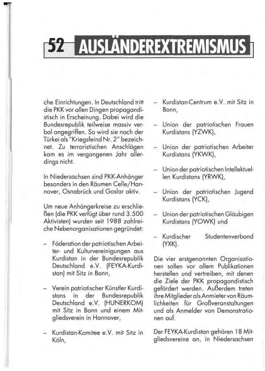Seite 54 des Verfassungsschutzbericht 1991 Niedersachsen
