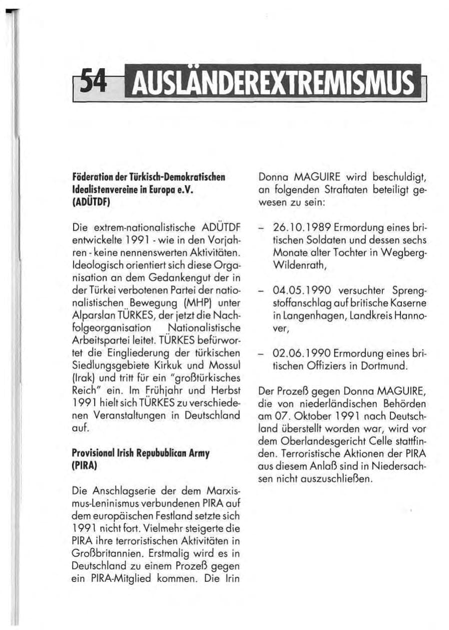 Seite 56 des Verfassungsschutzbericht 1991 Niedersachsen