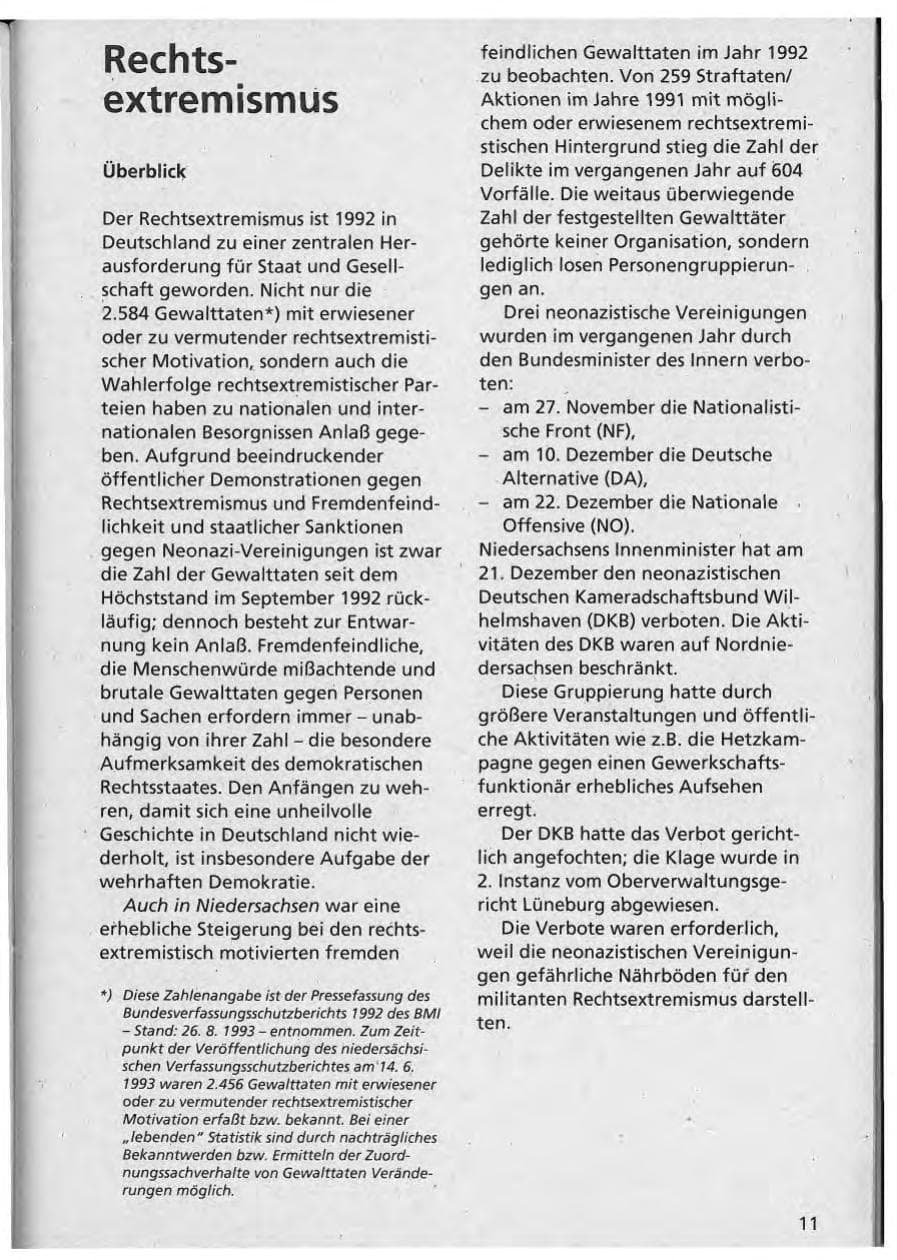 Seite 12 des Verfassungsschutzbericht 1992 Niedersachsen