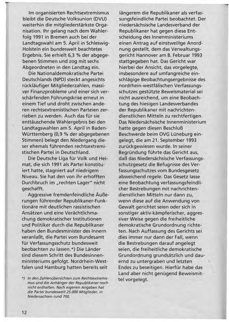 Seite 13 des Verfassungsschutzbericht 1992 Niedersachsen