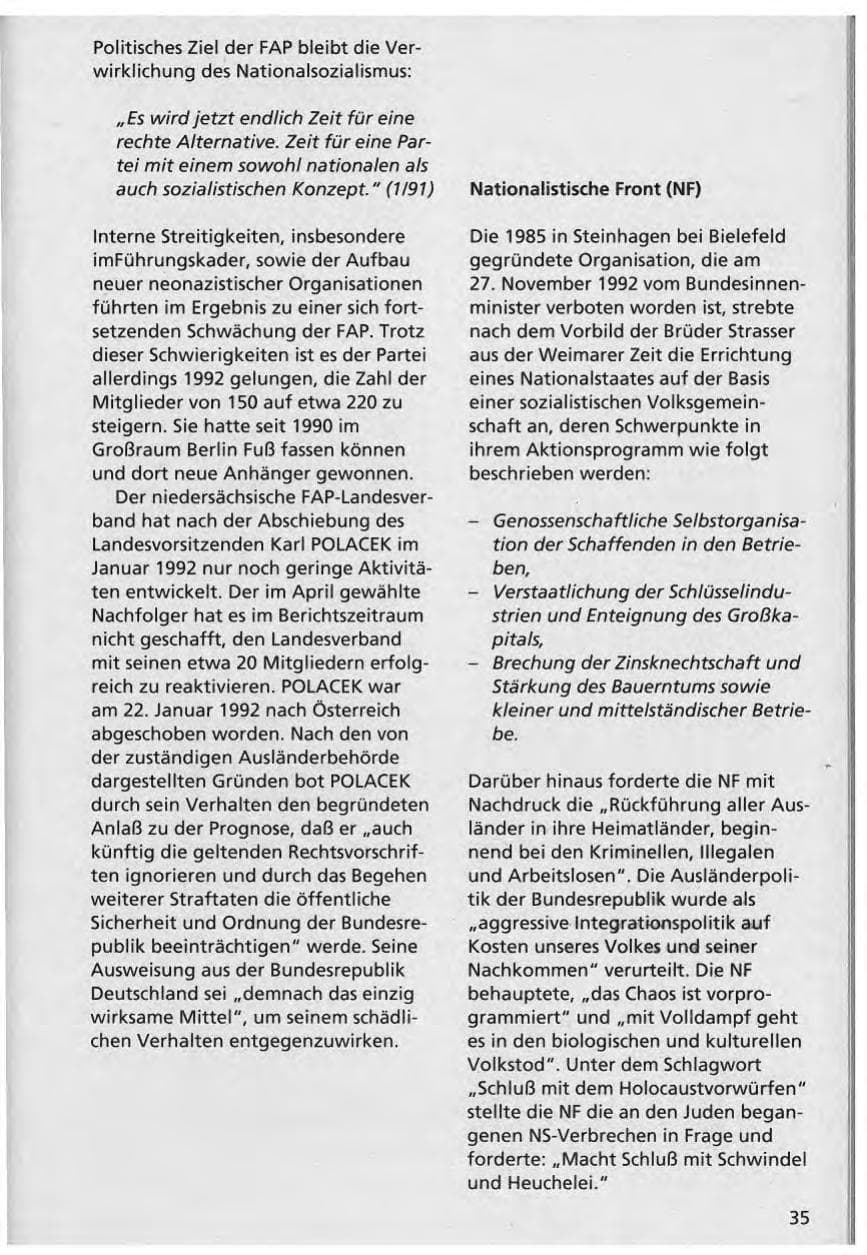 Seite 36 des Verfassungsschutzbericht 1992 Niedersachsen