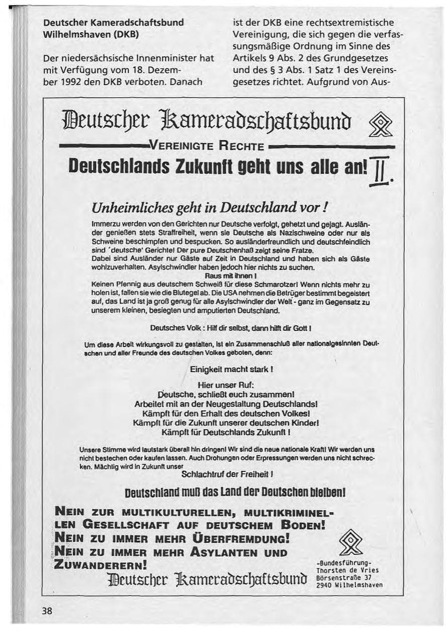 Seite 39 des Verfassungsschutzbericht 1992 Niedersachsen