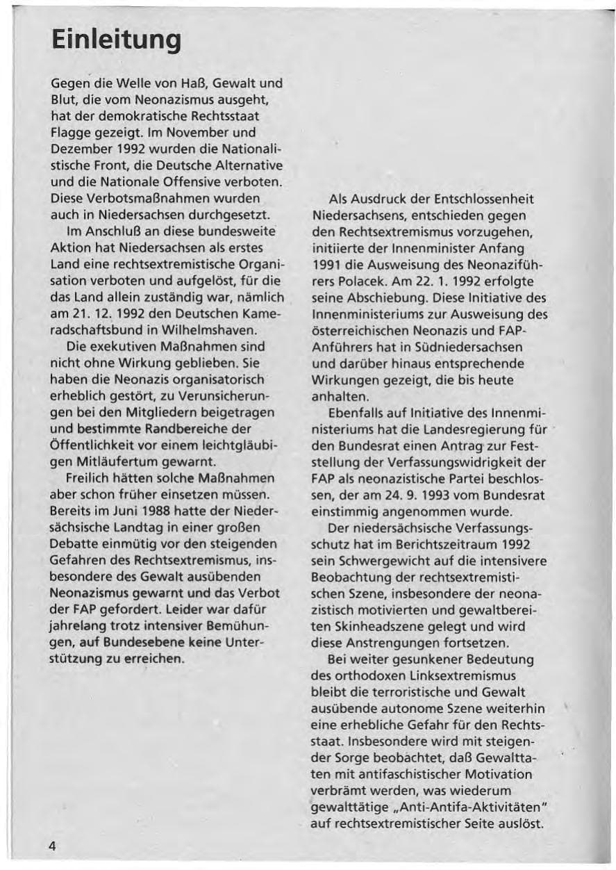 Seite 5 des Verfassungsschutzbericht 1992 Niedersachsen