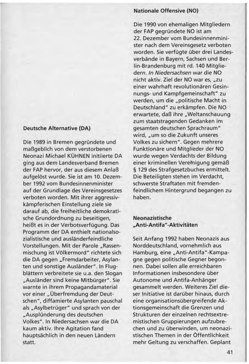 Seite 42 des Verfassungsschutzbericht 1992 Niedersachsen