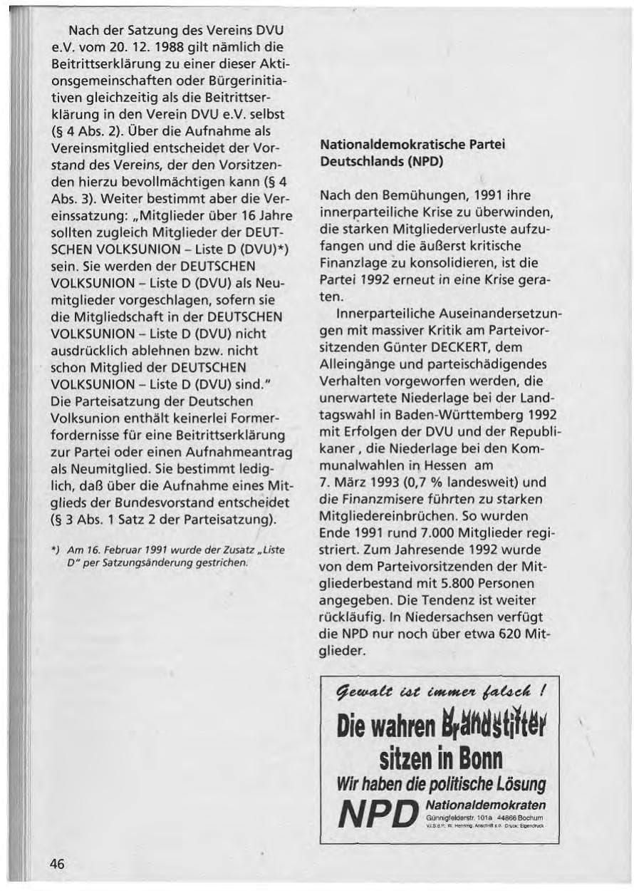 Seite 47 des Verfassungsschutzbericht 1992 Niedersachsen