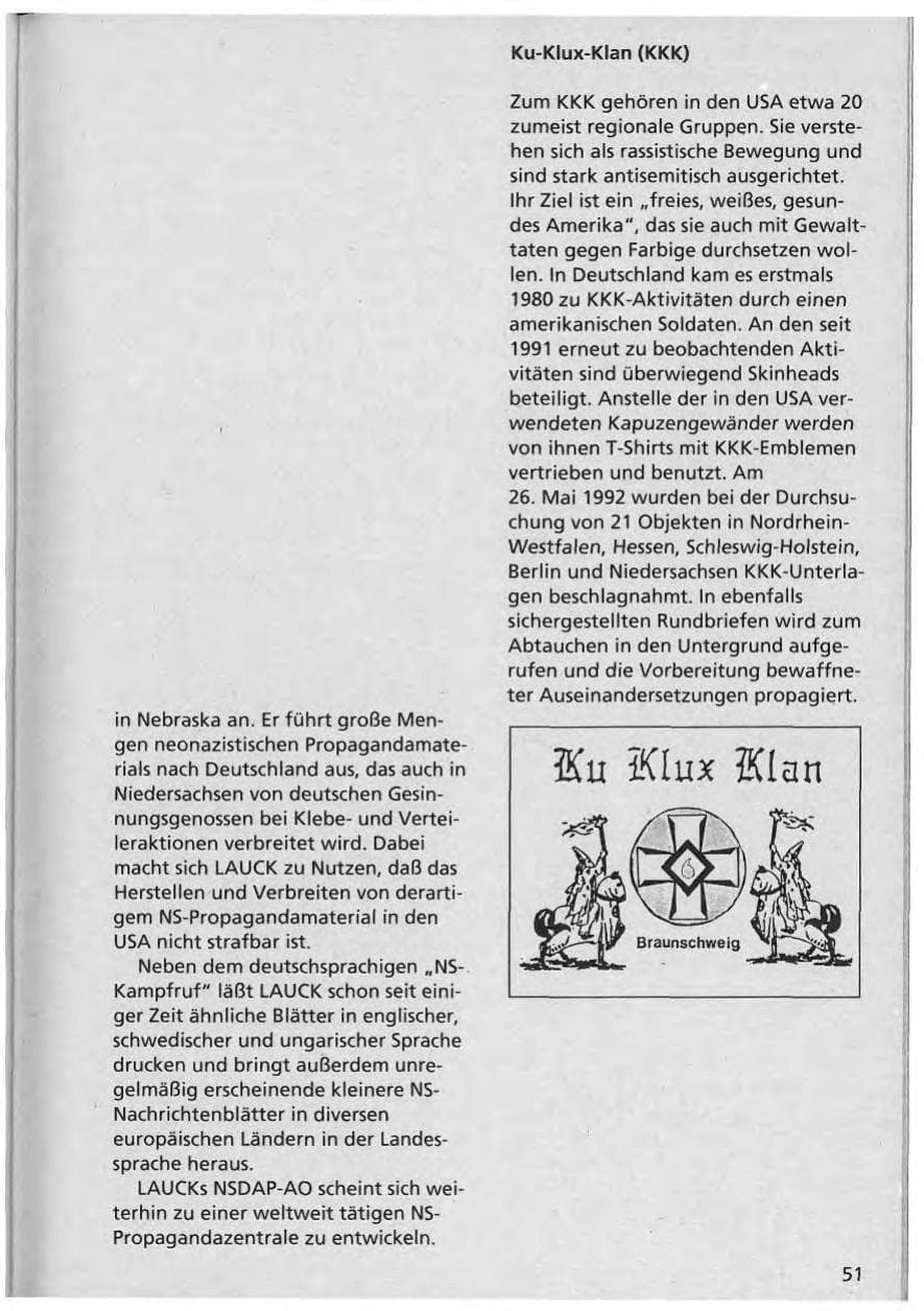 Seite 52 des Verfassungsschutzbericht 1992 Niedersachsen