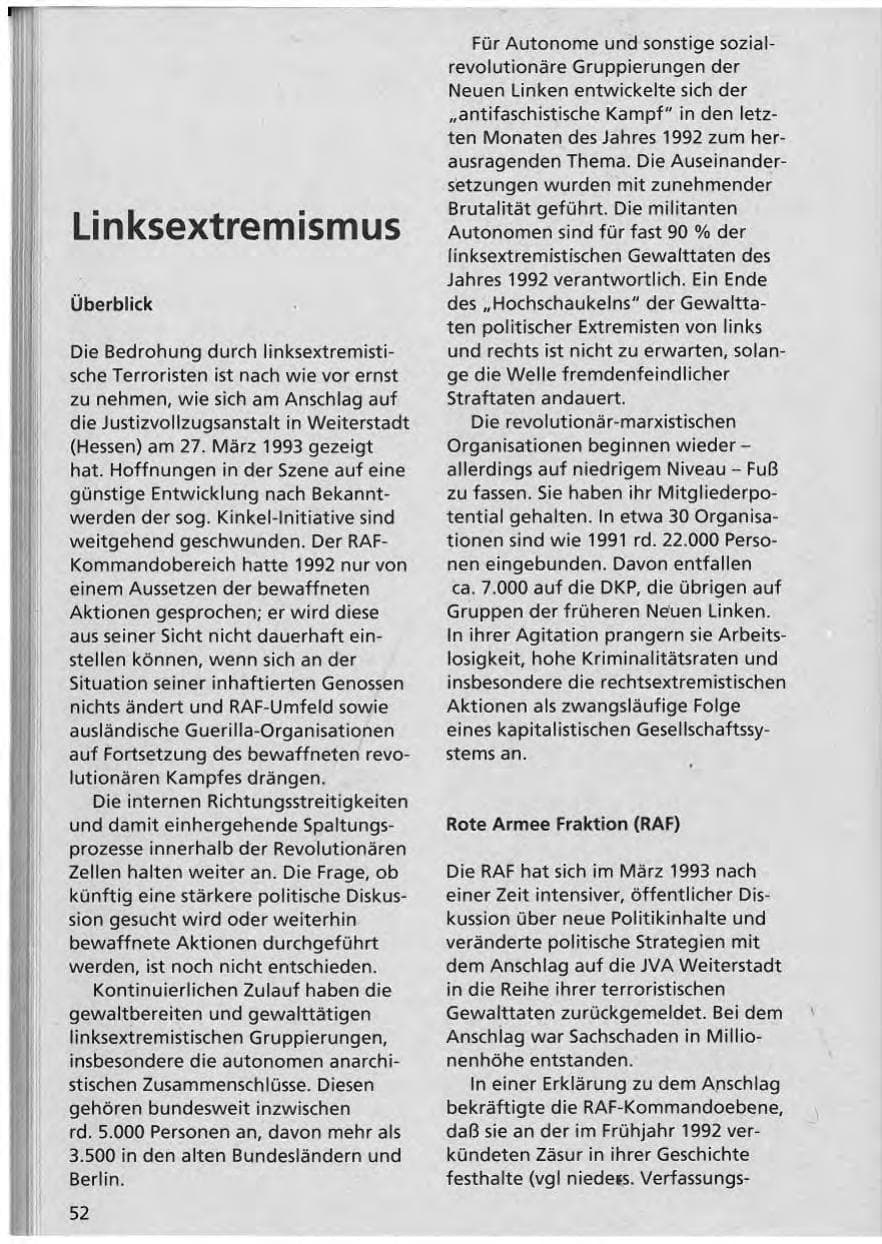 Seite 53 des Verfassungsschutzbericht 1992 Niedersachsen