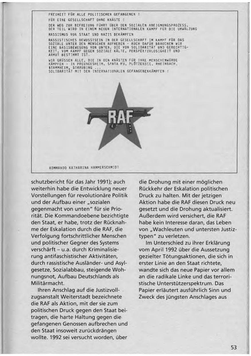 Seite 54 des Verfassungsschutzbericht 1992 Niedersachsen