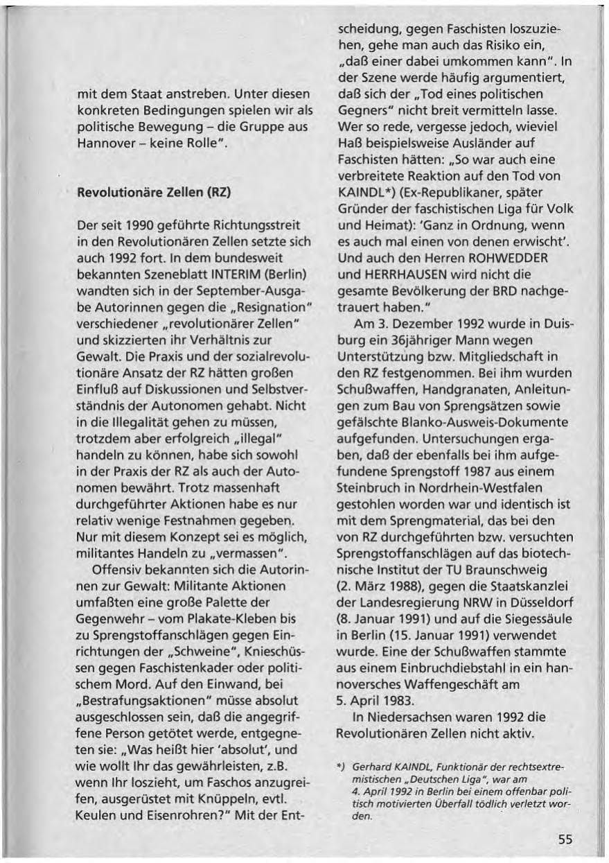 Seite 56 des Verfassungsschutzbericht 1992 Niedersachsen