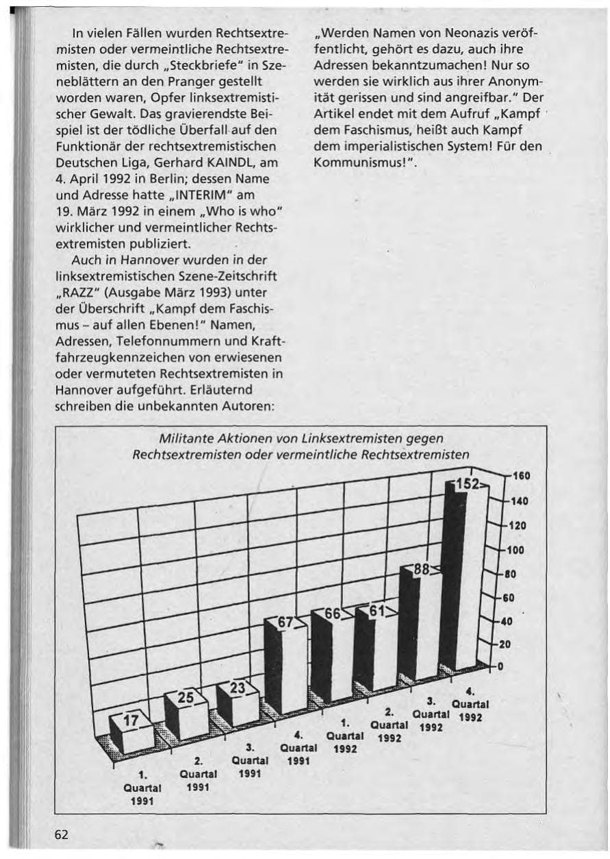 Seite 63 des Verfassungsschutzbericht 1992 Niedersachsen