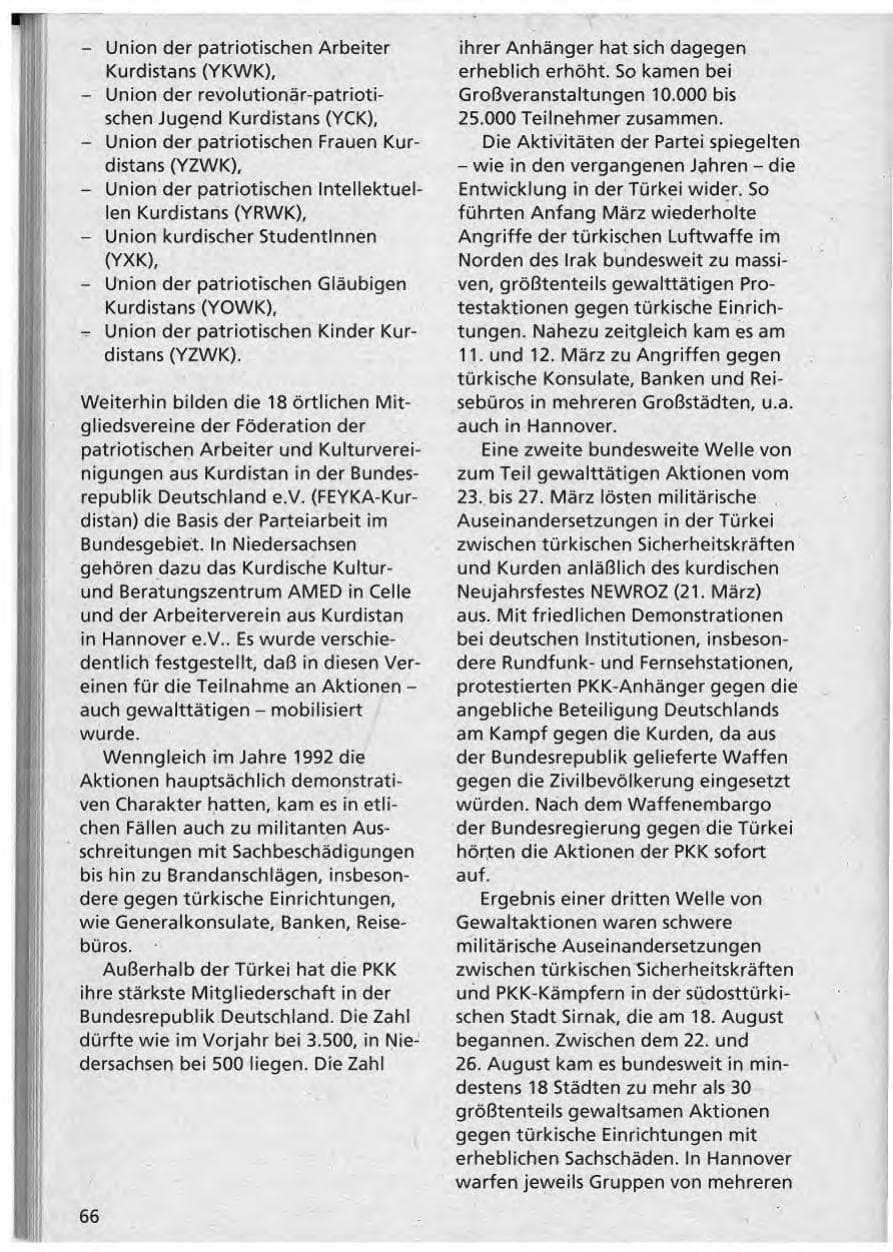 Seite 67 des Verfassungsschutzbericht 1992 Niedersachsen