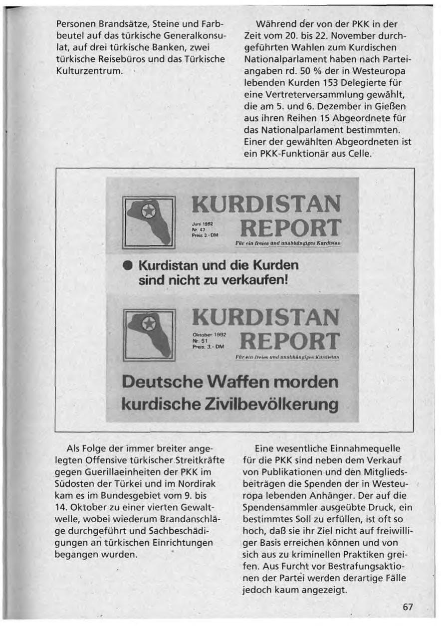 Seite 68 des Verfassungsschutzbericht 1992 Niedersachsen