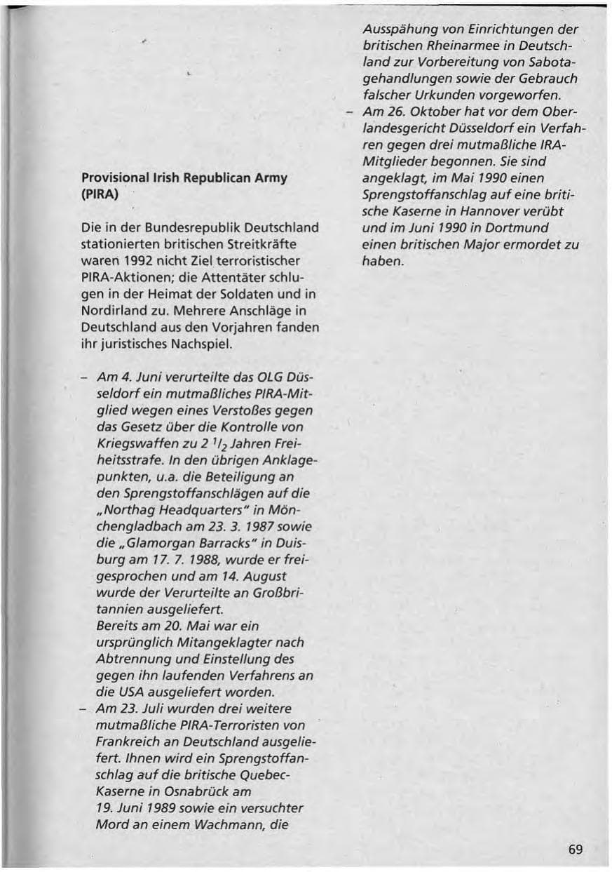 Seite 70 des Verfassungsschutzbericht 1992 Niedersachsen