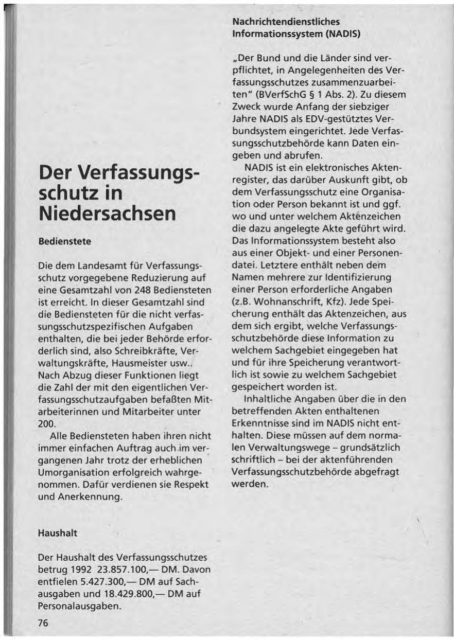 Seite 77 des Verfassungsschutzbericht 1992 Niedersachsen