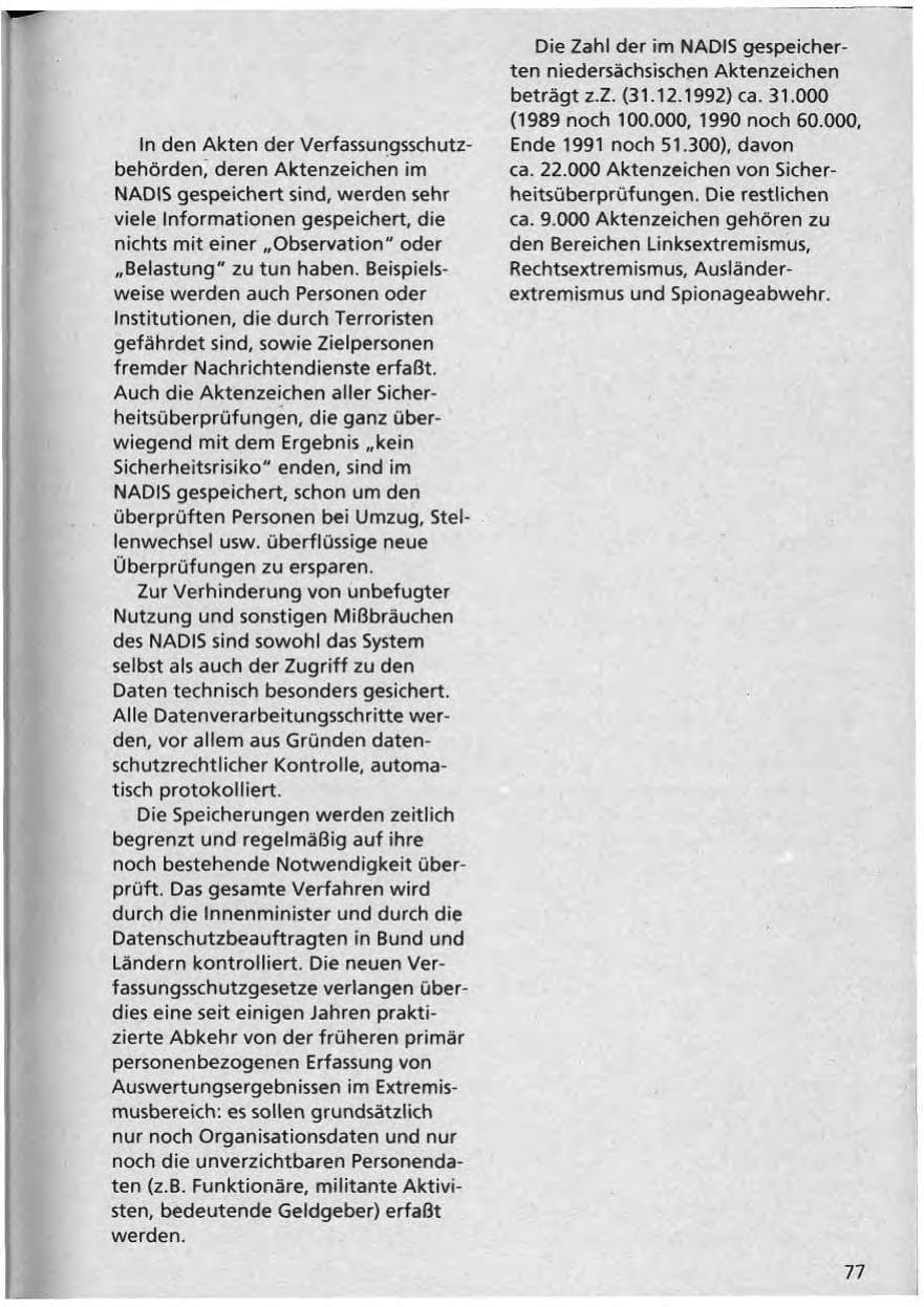 Seite 78 des Verfassungsschutzbericht 1992 Niedersachsen