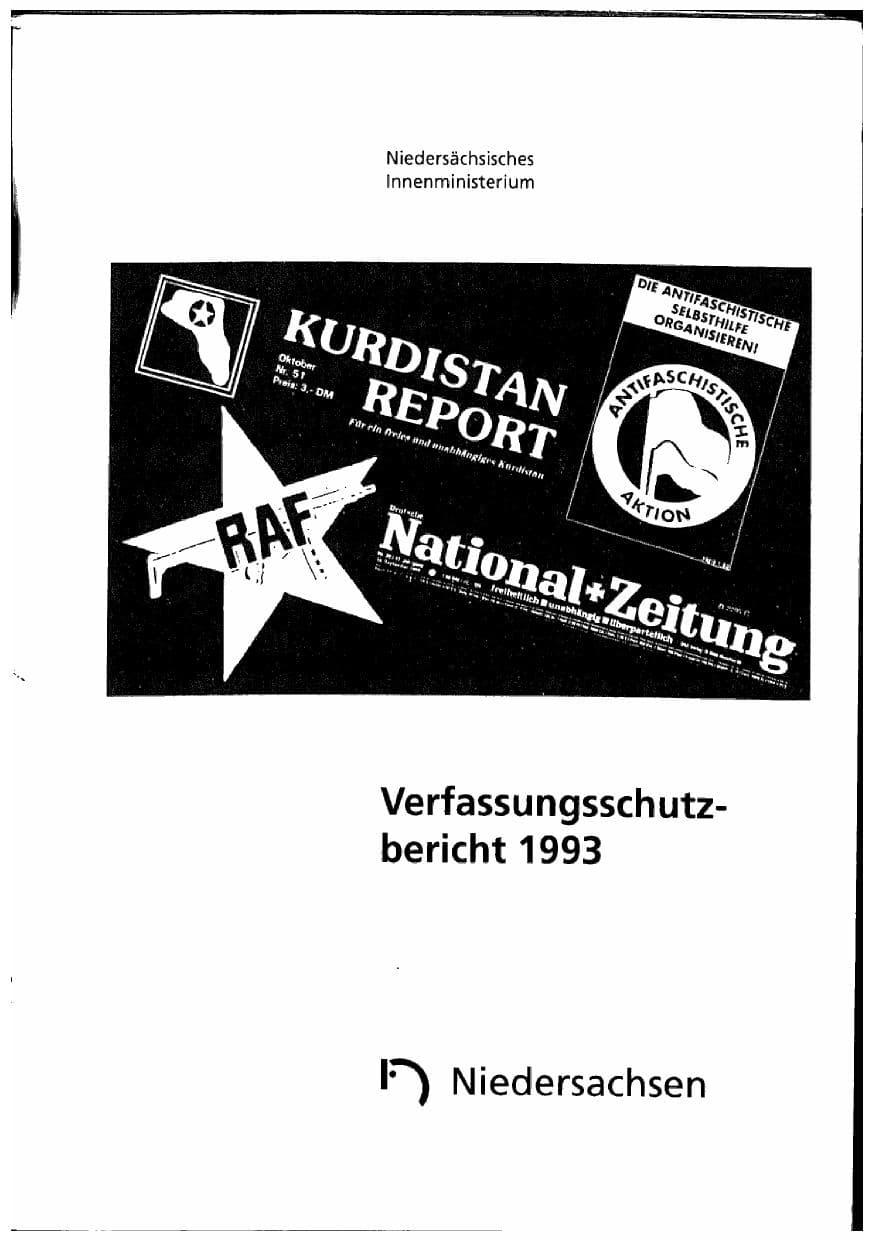 Seite 1 des Verfassungsschutzbericht 1993 Niedersachsen