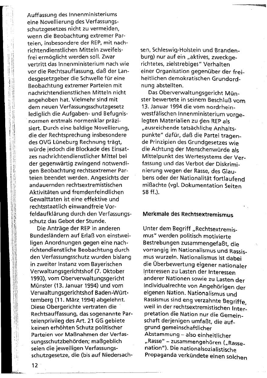 Seite 12 des Verfassungsschutzbericht 1993 Niedersachsen