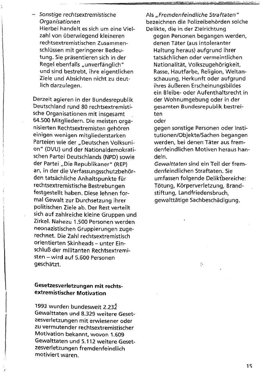 Seite 15 des Verfassungsschutzbericht 1993 Niedersachsen