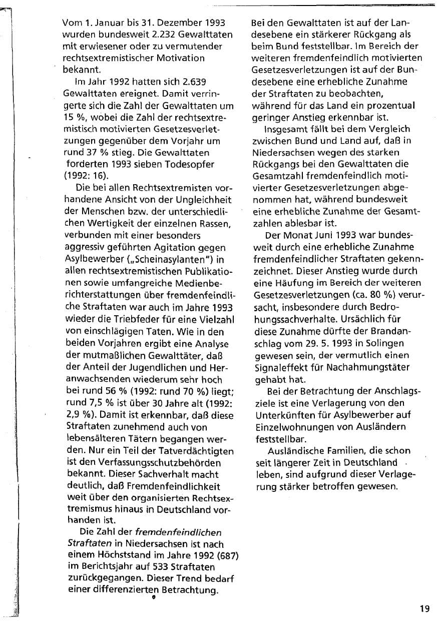 Seite 19 des Verfassungsschutzbericht 1993 Niedersachsen