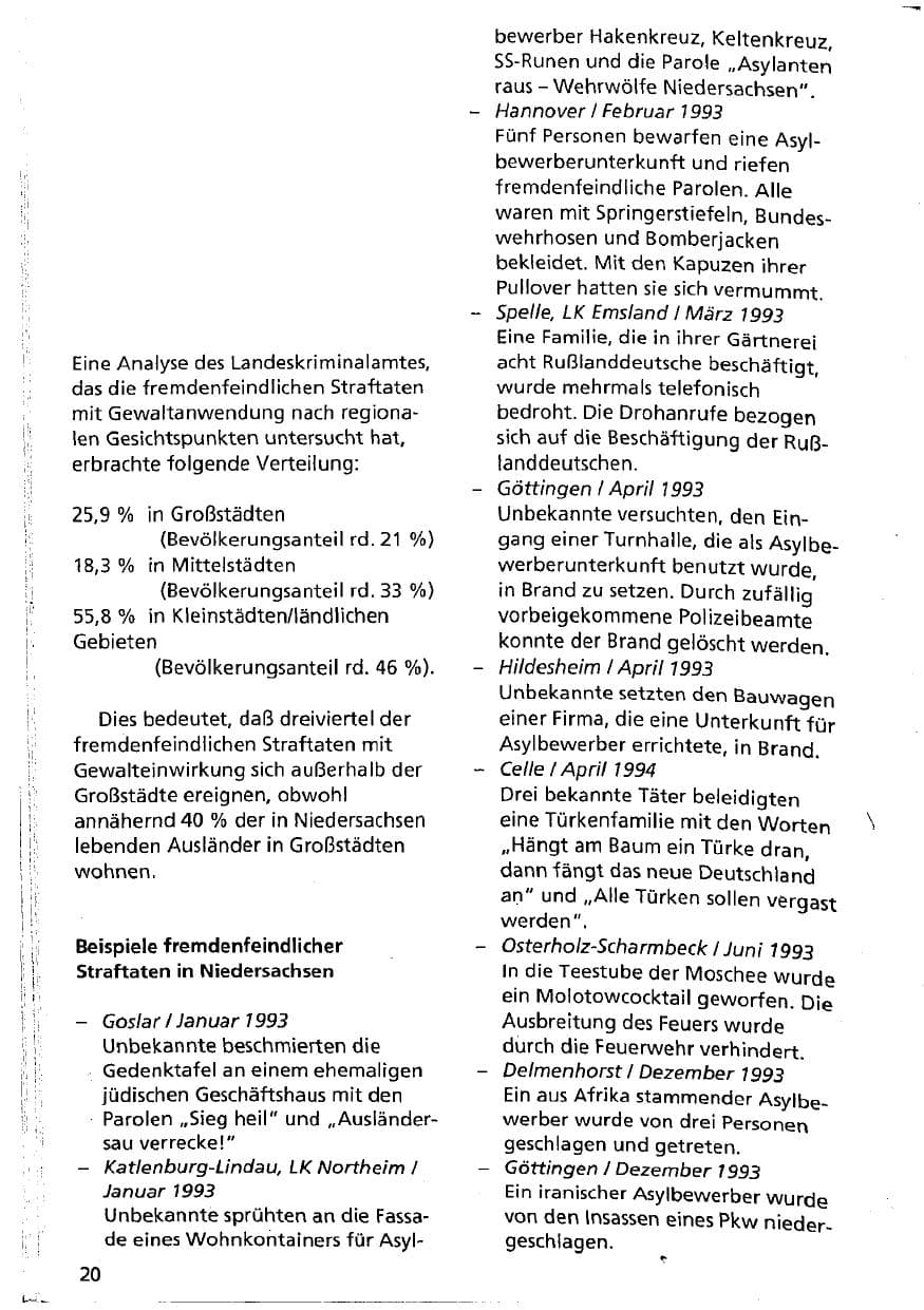 Seite 20 des Verfassungsschutzbericht 1993 Niedersachsen