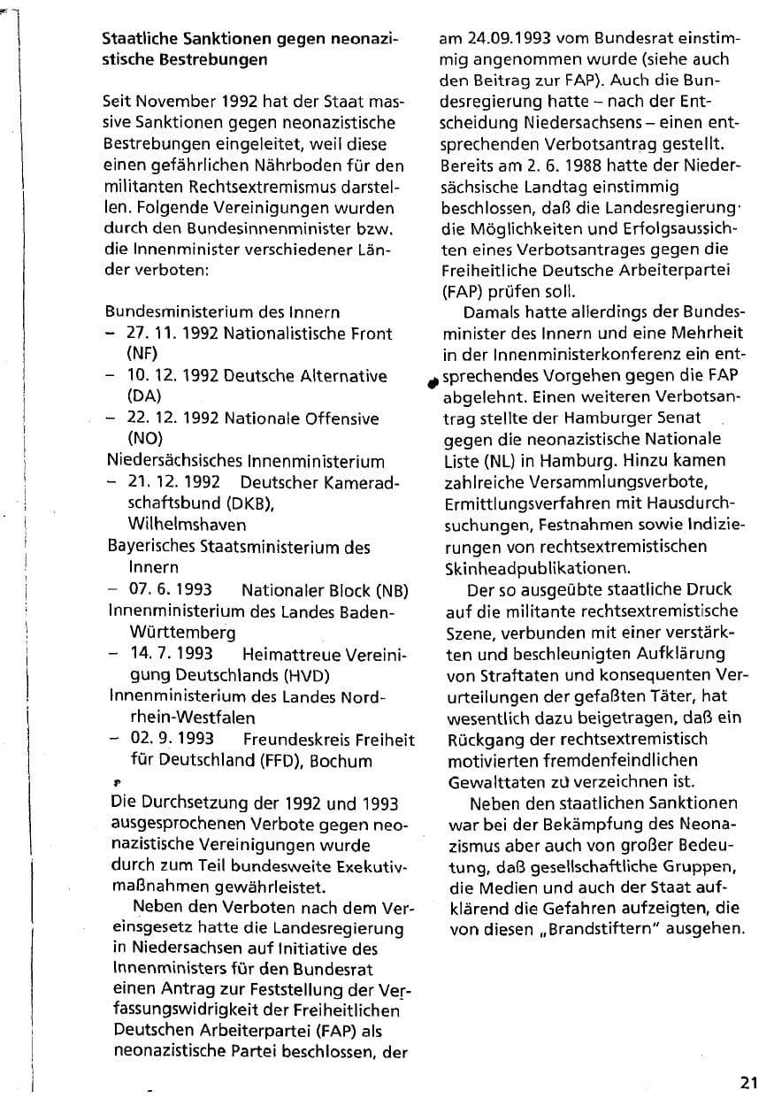 Seite 21 des Verfassungsschutzbericht 1993 Niedersachsen