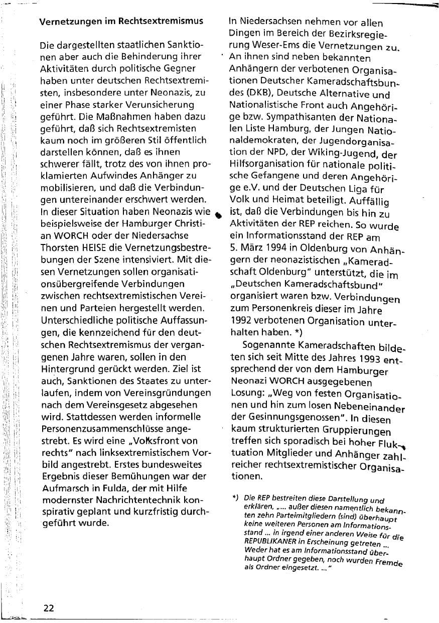 Seite 22 des Verfassungsschutzbericht 1993 Niedersachsen