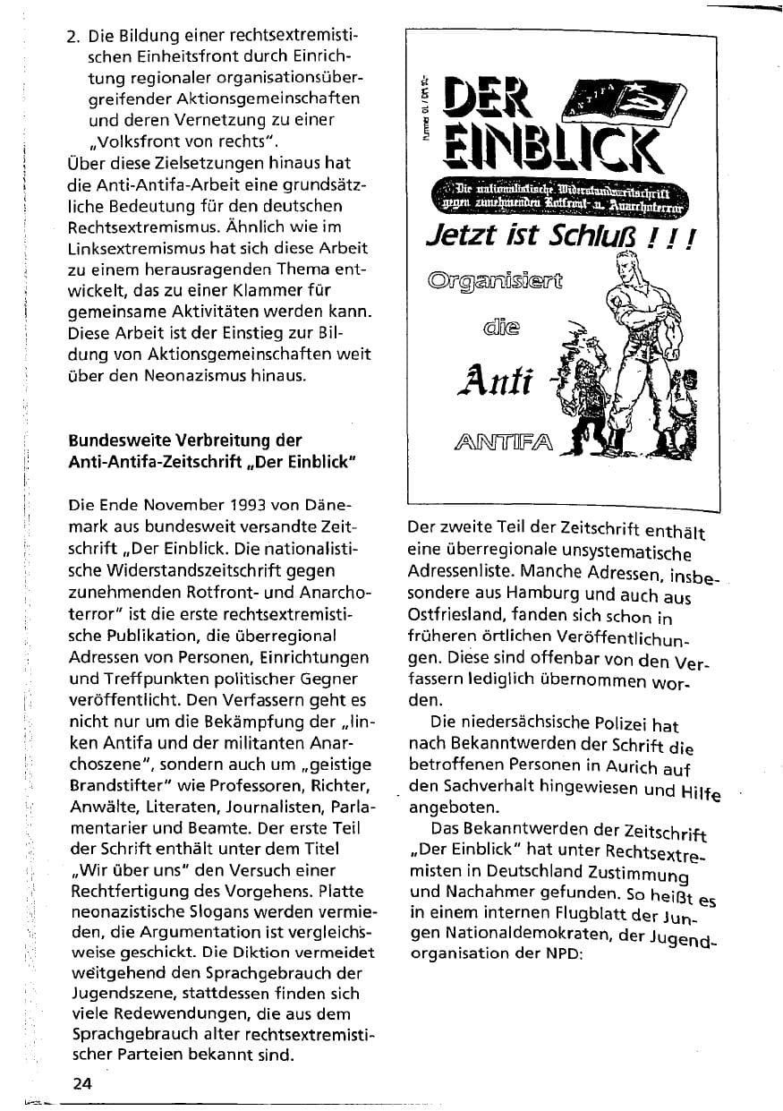 Seite 24 des Verfassungsschutzbericht 1993 Niedersachsen