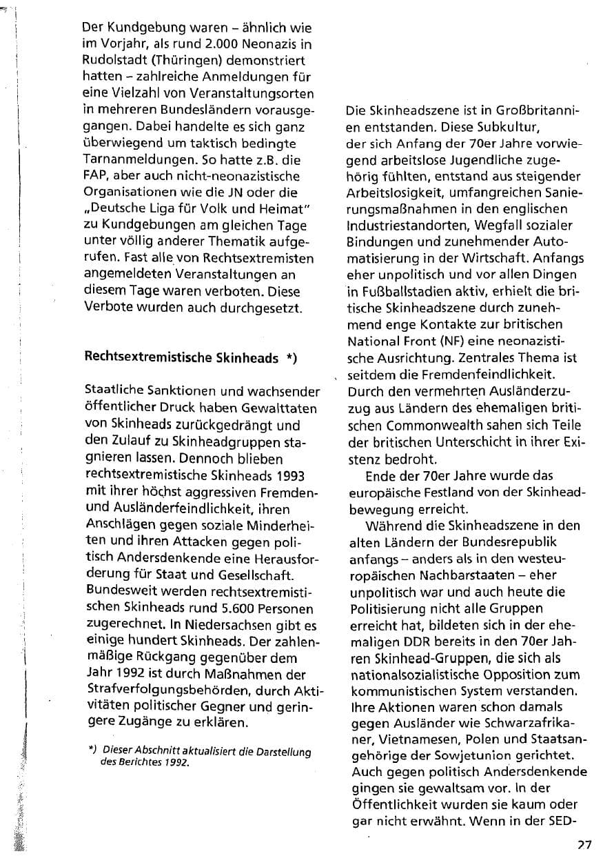 Seite 27 des Verfassungsschutzbericht 1993 Niedersachsen