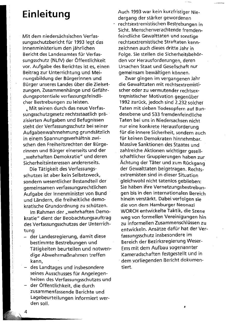 Seite 4 des Verfassungsschutzbericht 1993 Niedersachsen