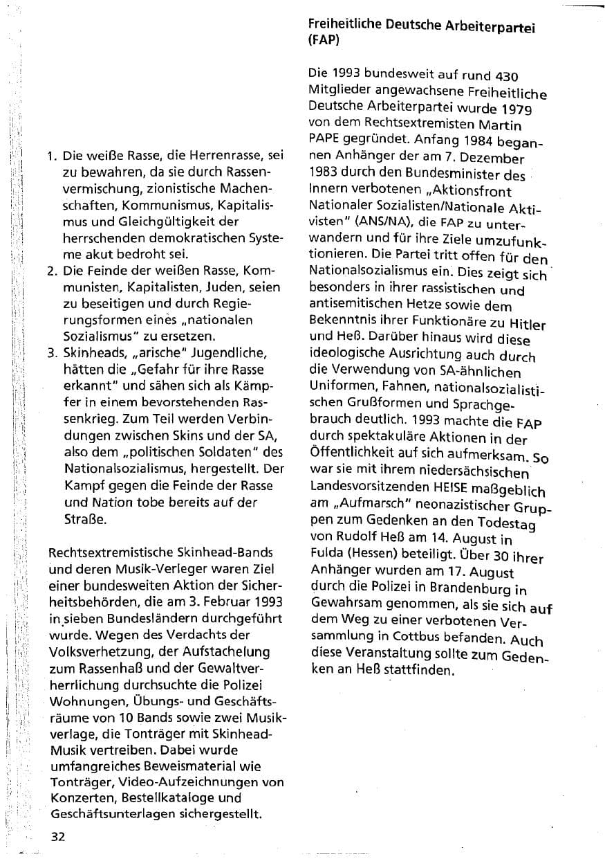Seite 32 des Verfassungsschutzbericht 1993 Niedersachsen