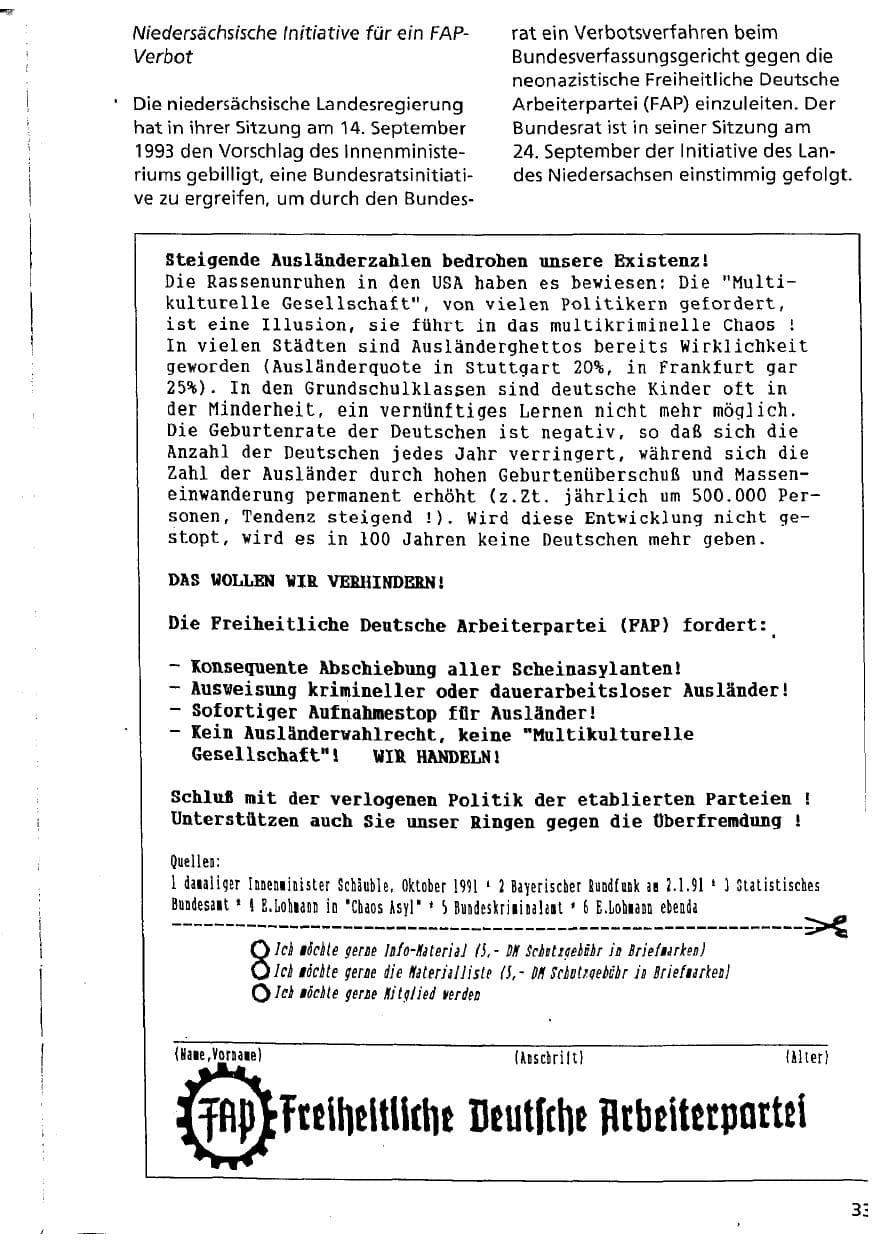 Seite 33 des Verfassungsschutzbericht 1993 Niedersachsen