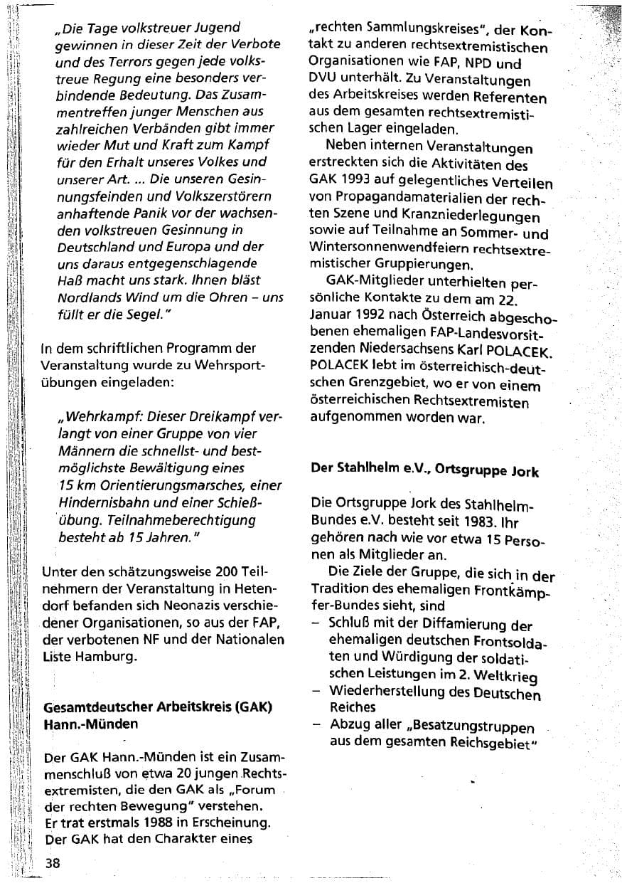 Seite 38 des Verfassungsschutzbericht 1993 Niedersachsen