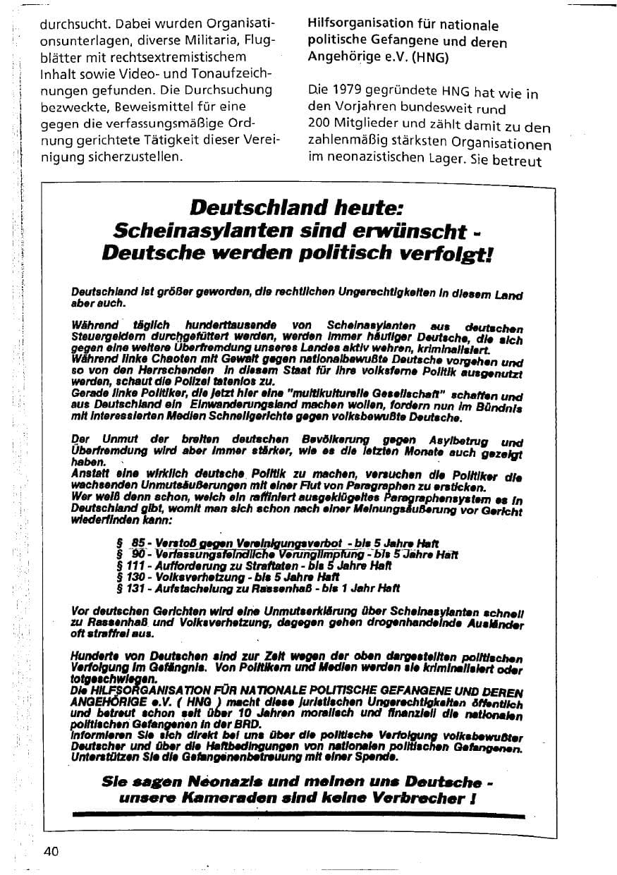 Seite 40 des Verfassungsschutzbericht 1993 Niedersachsen