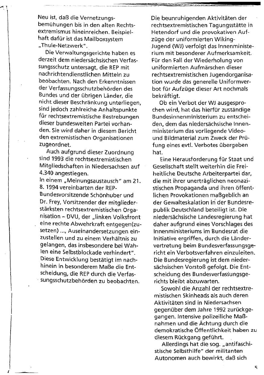 Seite 5 des Verfassungsschutzbericht 1993 Niedersachsen