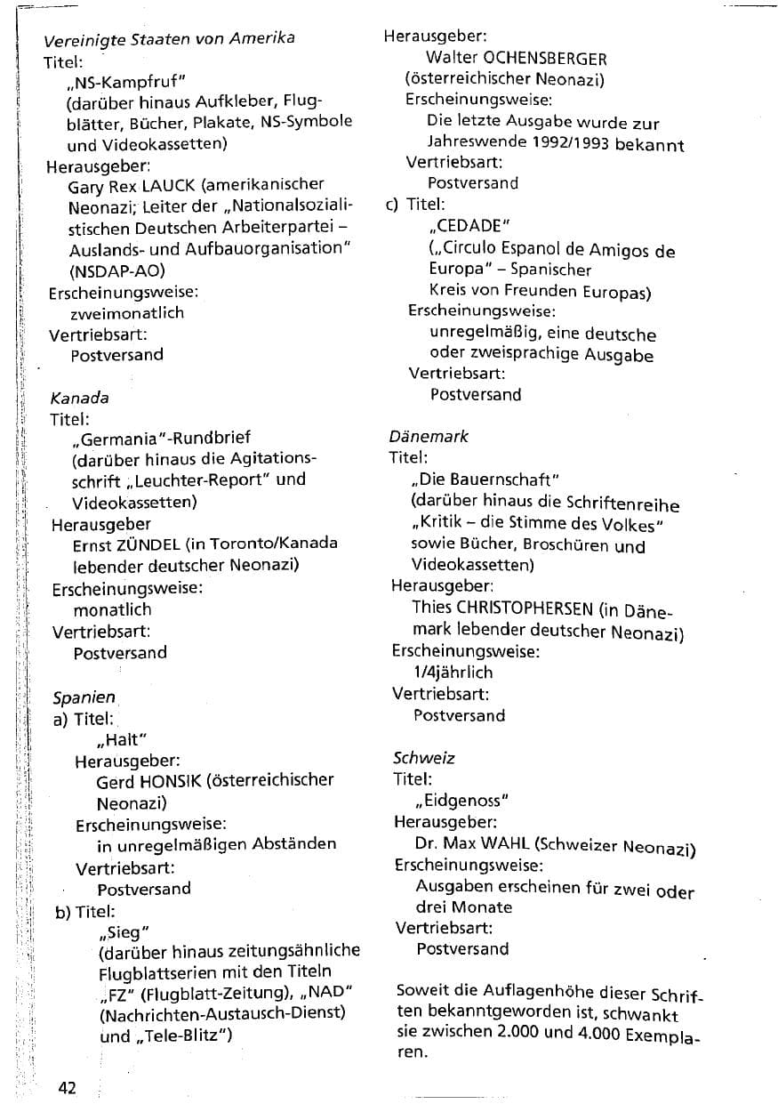 Seite 42 des Verfassungsschutzbericht 1993 Niedersachsen