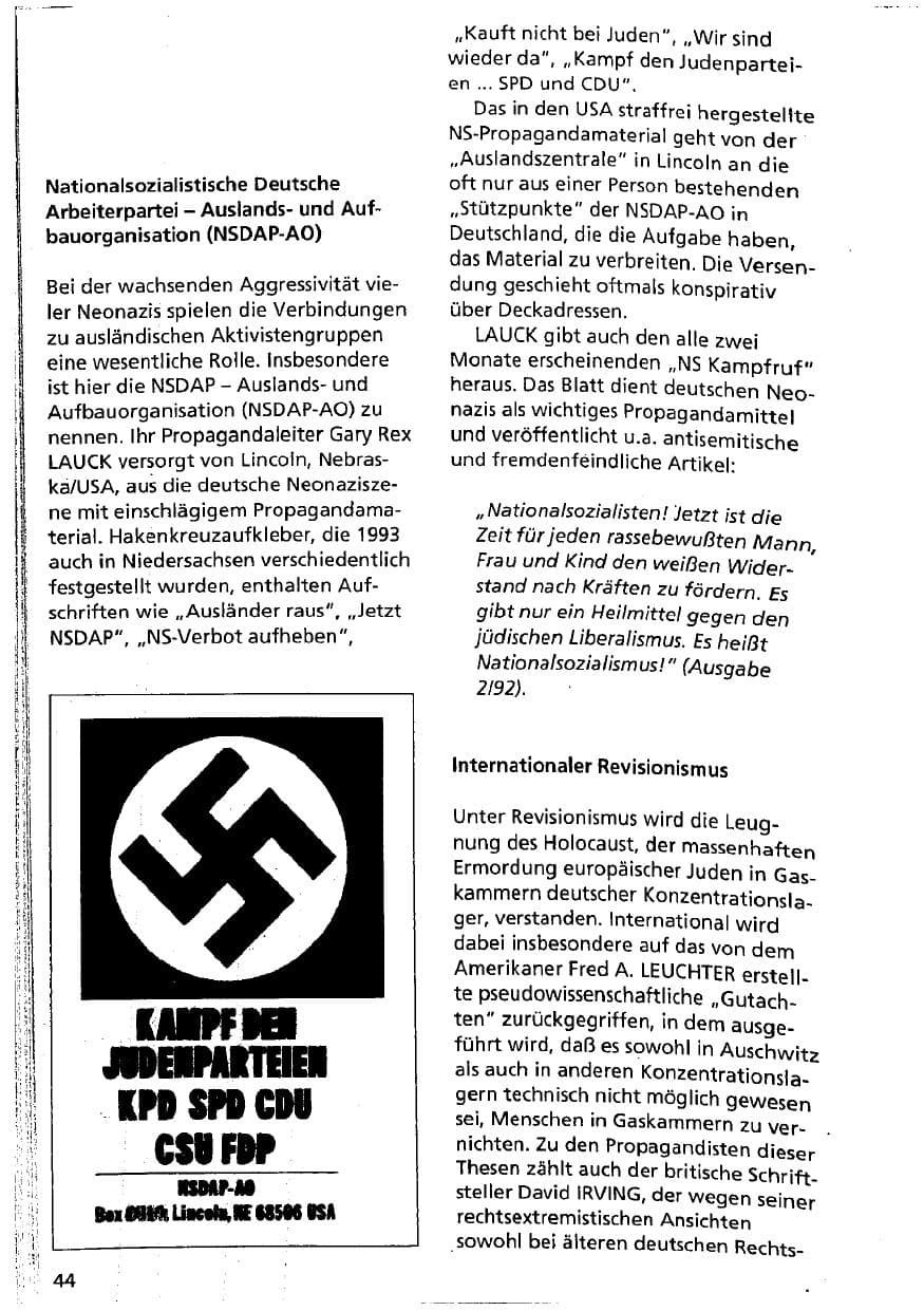 Seite 44 des Verfassungsschutzbericht 1993 Niedersachsen