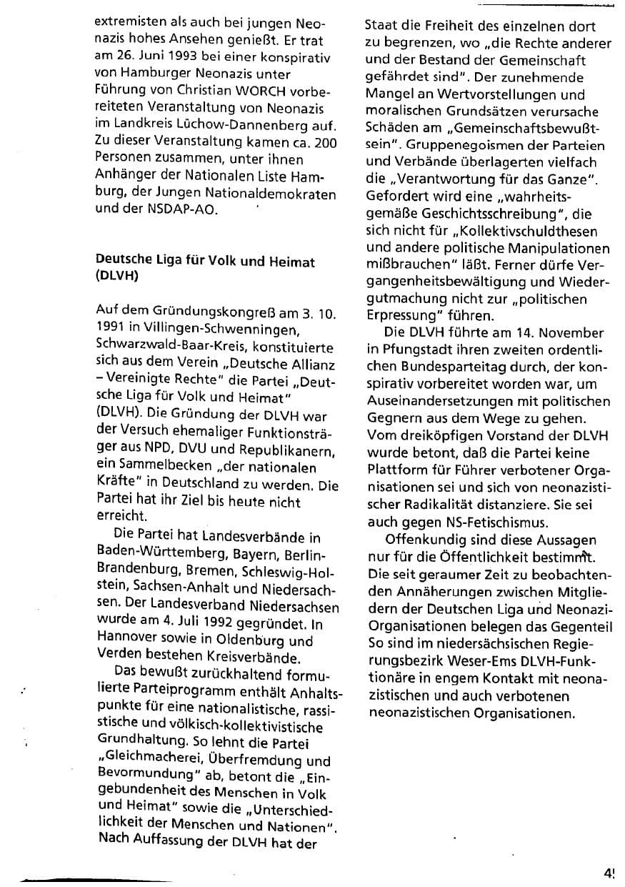 Seite 45 des Verfassungsschutzbericht 1993 Niedersachsen