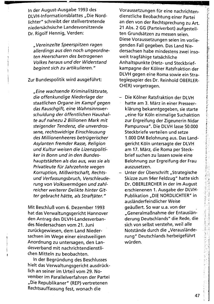 Seite 47 des Verfassungsschutzbericht 1993 Niedersachsen
