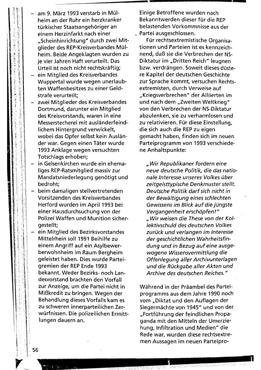 Seite 56 des Verfassungsschutzbericht 1993 Niedersachsen
