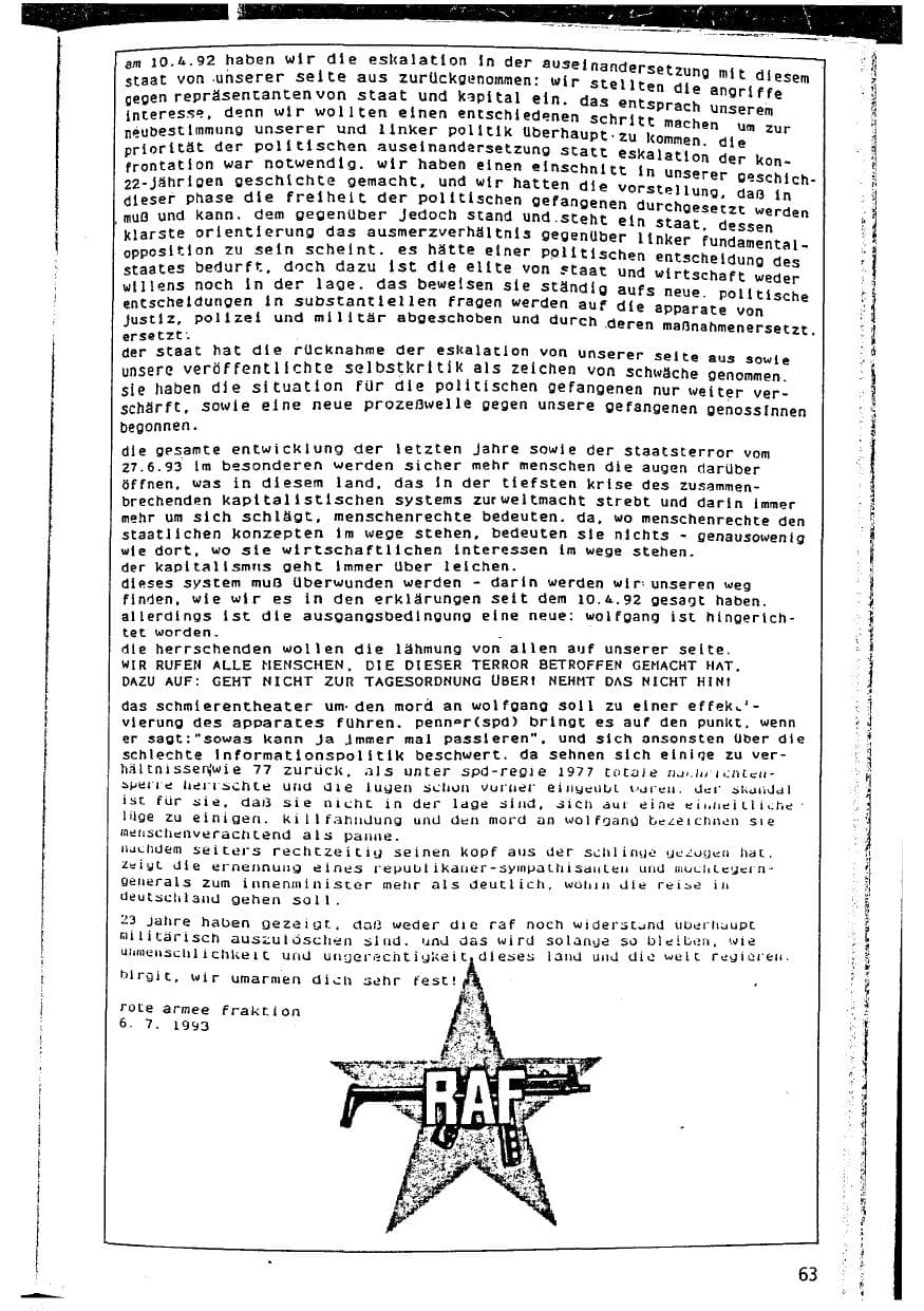Seite 63 des Verfassungsschutzbericht 1993 Niedersachsen
