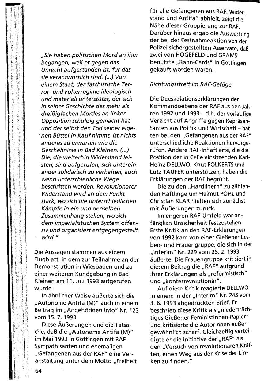 Seite 64 des Verfassungsschutzbericht 1993 Niedersachsen