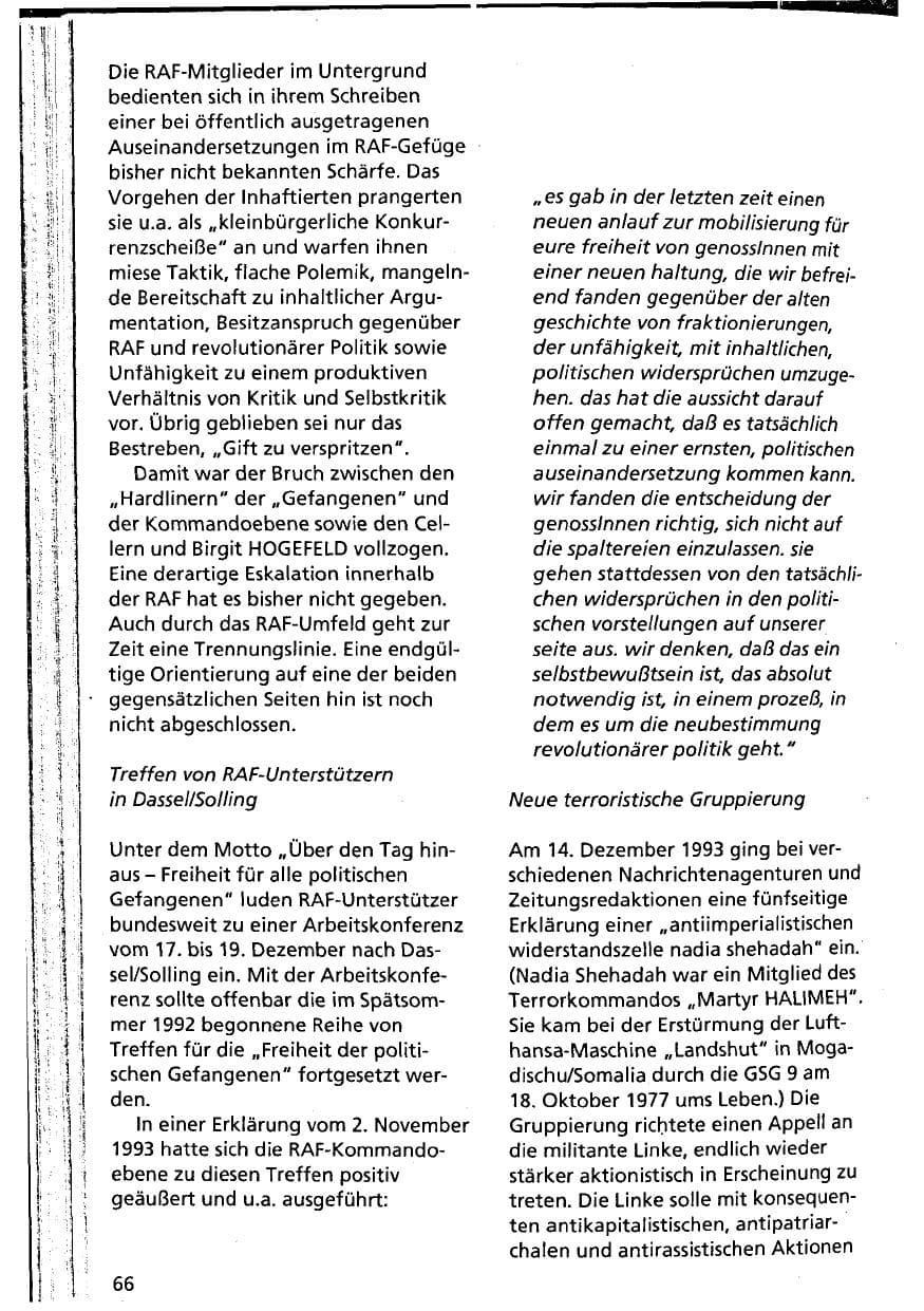 Seite 66 des Verfassungsschutzbericht 1993 Niedersachsen