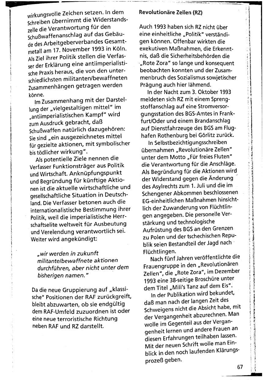 Seite 67 des Verfassungsschutzbericht 1993 Niedersachsen