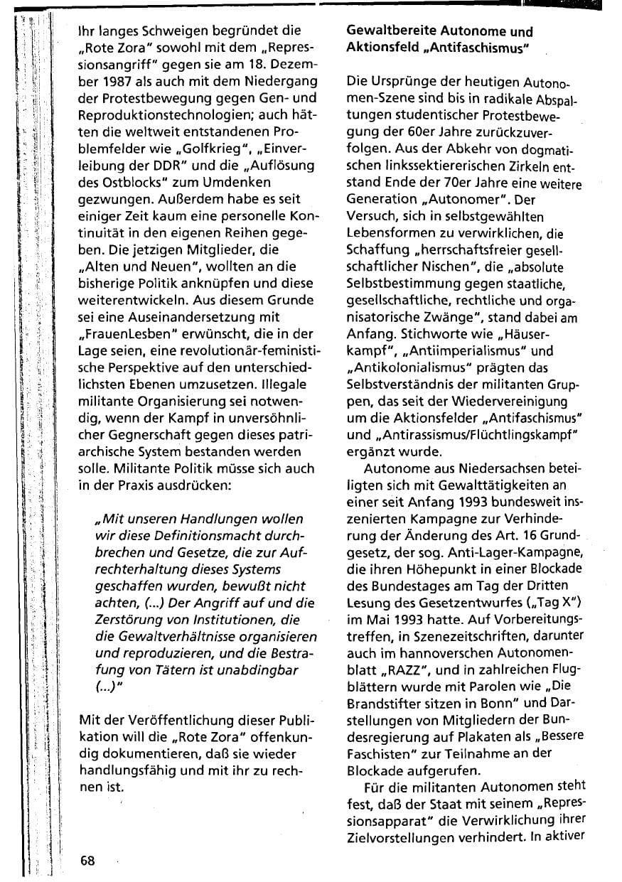 Seite 68 des Verfassungsschutzbericht 1993 Niedersachsen