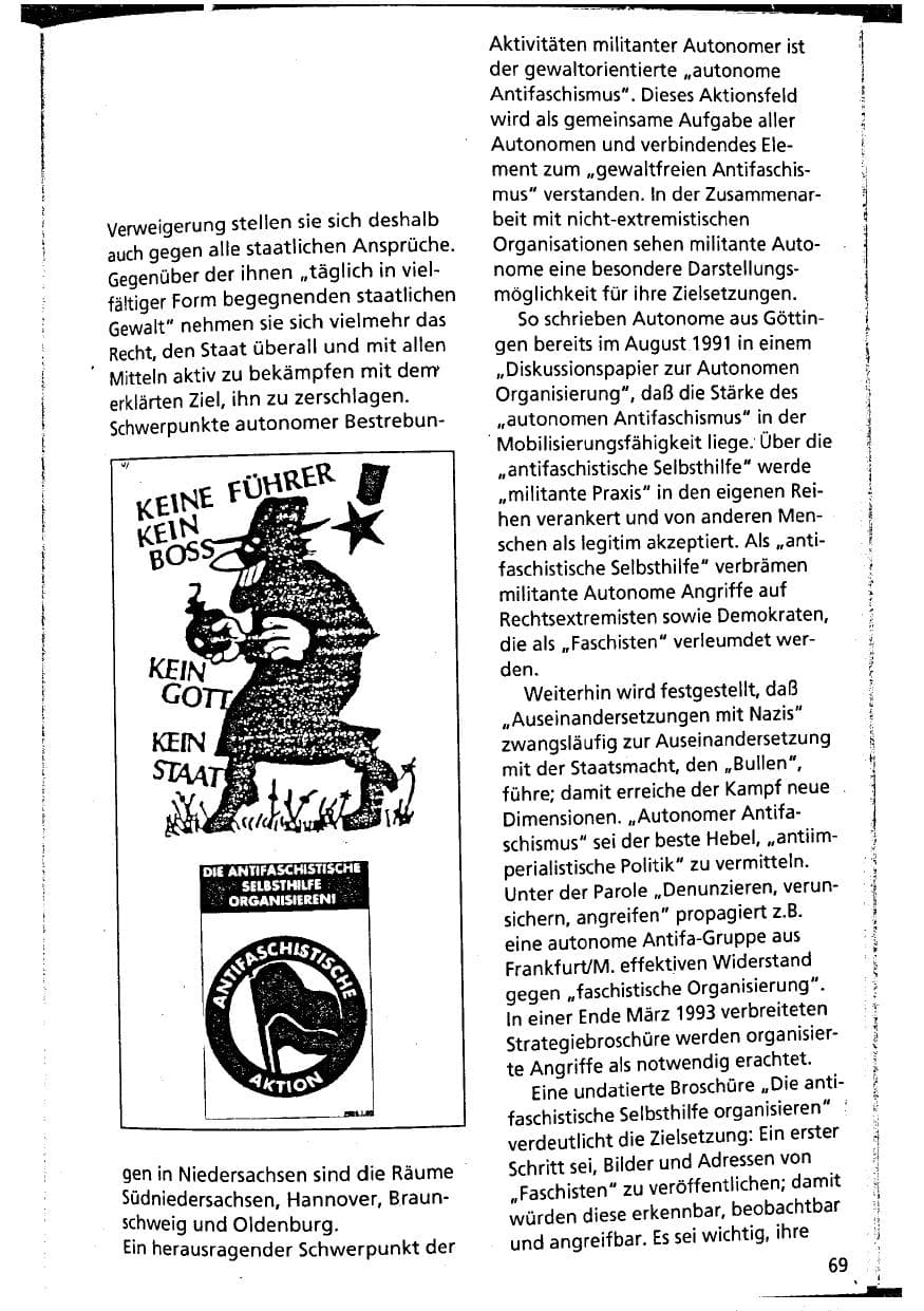Seite 69 des Verfassungsschutzbericht 1993 Niedersachsen