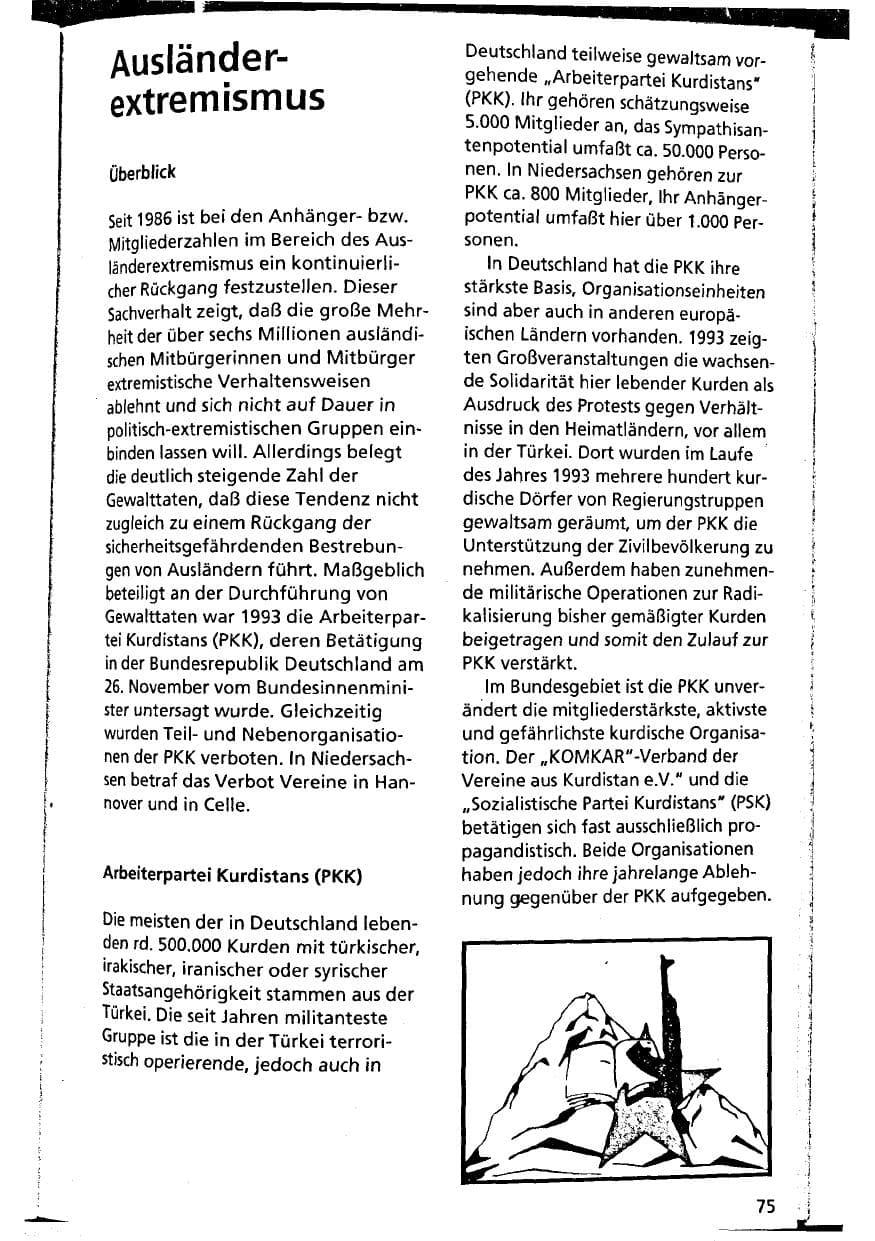 Seite 75 des Verfassungsschutzbericht 1993 Niedersachsen