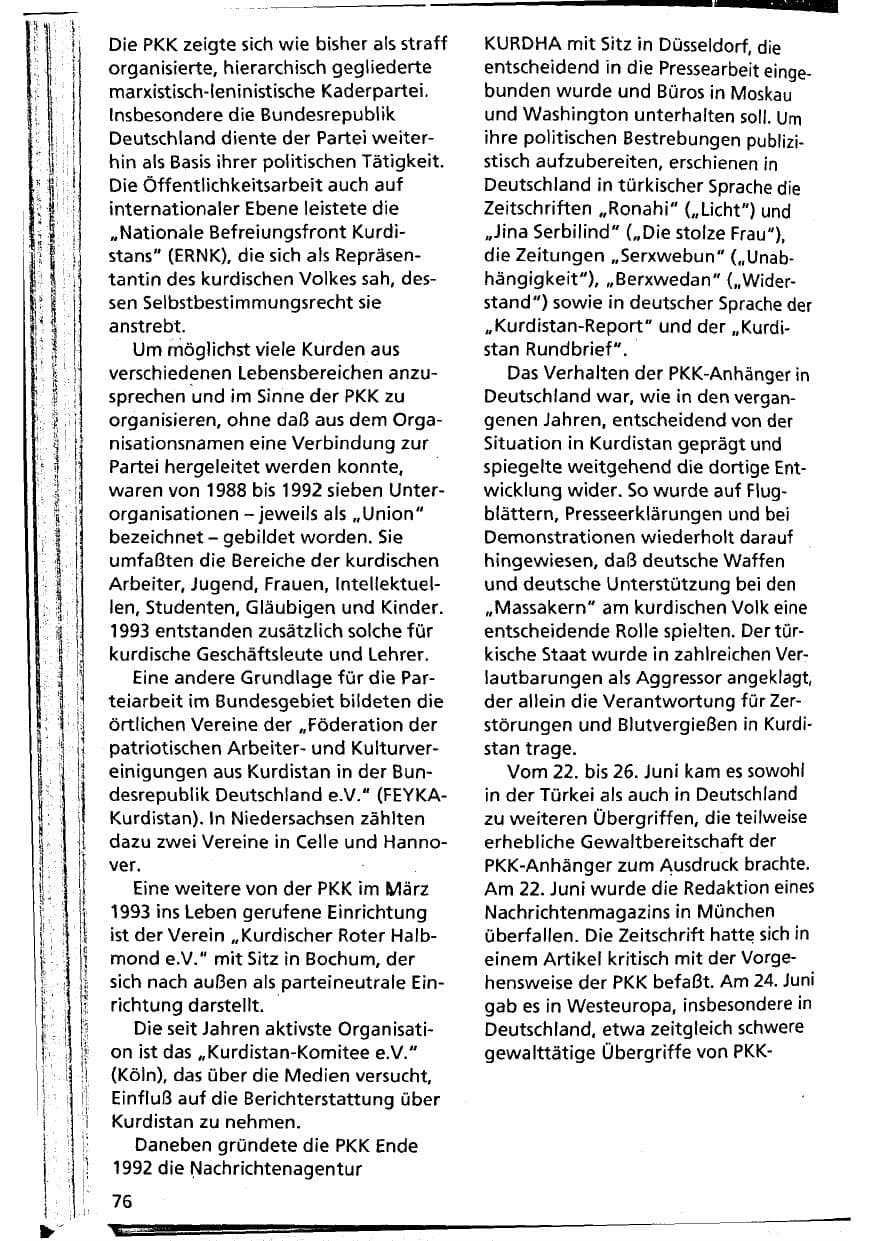 Seite 76 des Verfassungsschutzbericht 1993 Niedersachsen